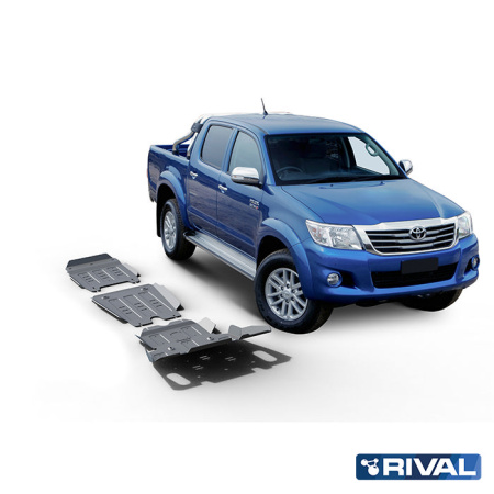 Juego de protecciones (radiador, cárter, caja de cambios, columna de timón) Toyota Hilux 2005-2011; 2011-2015; 2,7 l. / gasolina; 2,5 l. / diesel; 3 l. / diesel